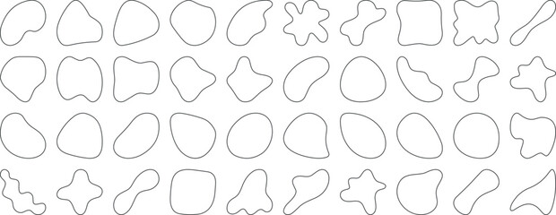 Black blob shapes, abstract organic forms, vector illustration. Modern blob shape design elements isolated on white background. Unique, artistic, creative, trendy, stylish