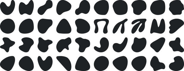 Black blob shapes, abstract organic forms, vector illustration. Modern blob shape design elements isolated on white background. Unique, artistic, creative, trendy, stylish