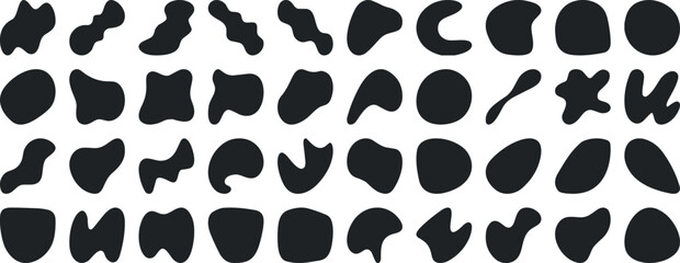 Fototapeta premium Black blob shapes, abstract organic forms, vector illustration. Modern blob shape design elements isolated on white background. Unique, artistic, creative, trendy, stylish