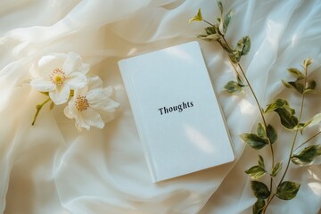 White Notebook, Flowers, and Greenery