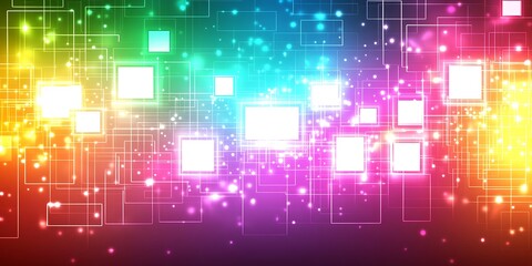 Iridescent network of squares, a vibrant futuristic abstract backdrop