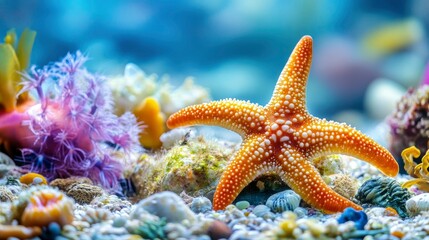 Vibrant Orange Starfish in a Coral Reef Ecosystem