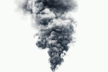 A voluminous plume of smoke against a white background, photographic style, concept of pollution or disaster Generative AI