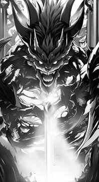 Vertical 9 16 monster demon black and white anime 4K