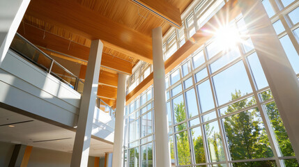 Obraz premium Modern architecture with focus on minimalism featuring large windows and natural light