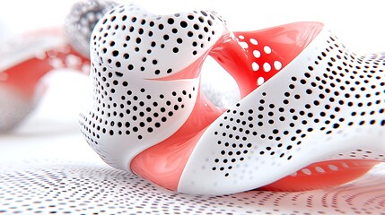Fototapeta premium Abstract 3D Render Modern Coral and White Perforated Design Dynamic Curves