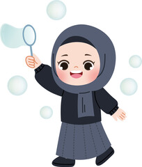 cute kid playing with bubbles