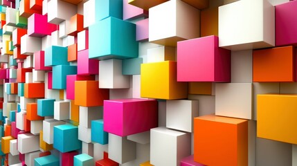 Abstract Colorful Cube Wall 3D Geometric Background of Bright Multicolored Blocks
