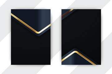 Dark, gold-accented cards; white background; design template