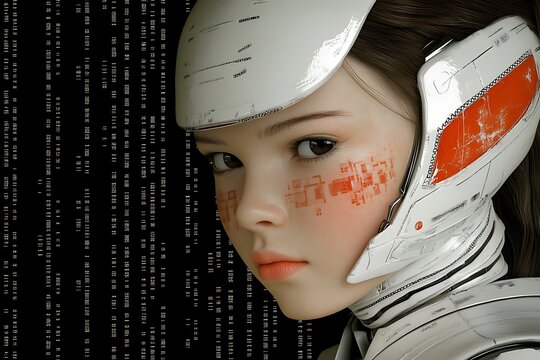 Cybernetic Girl, Digital Rain Background