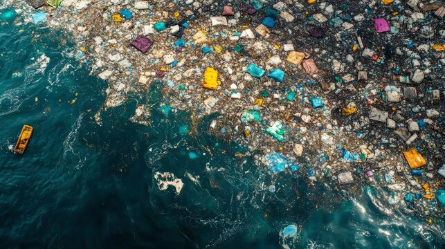 Aerial View of Ocean Plastic Pollution A Sea of Waste