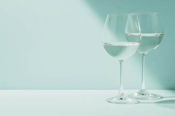 Fototapeta premium Elegant Wine Glasses Filled with Water