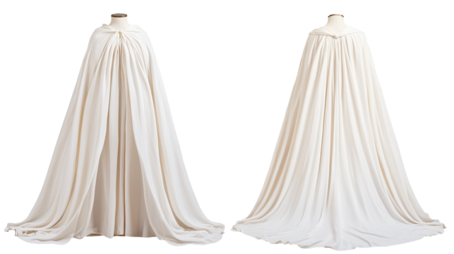 Cream cloaks, studio shot, draped fabric, white background, fashion