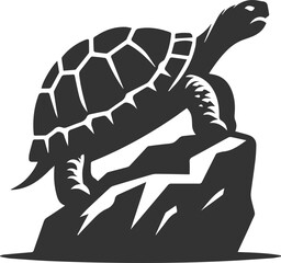 Tortoise with its shell slightly tilted as if climbing a rock vector silhouette