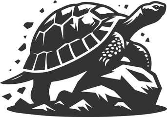 Tortoise with its shell slightly tilted as if climbing a rock vector silhouette