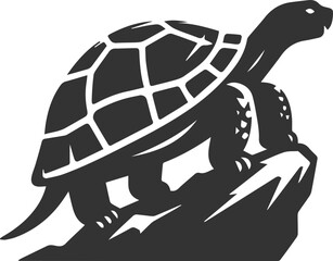 Tortoise with its shell slightly tilted as if climbing a rock vector silhouette