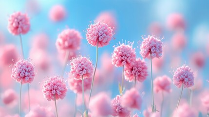 Obraz premium Serene Field of Delicate Pink Flowers in Soft Sunlight