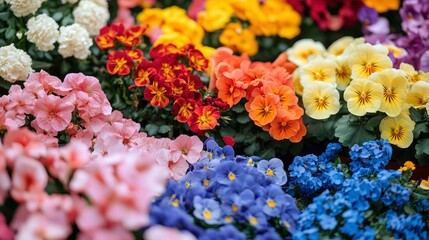Vibrant Rainbow of Pansies and Other Spring Flowers