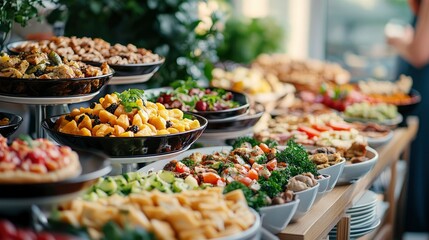 Fototapeta premium Abundant Buffet Table with Varied Delicious Food
