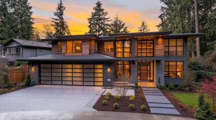 Spacious contemporary home with a seamless indoor-outdoor living experience, large sliding glass doors