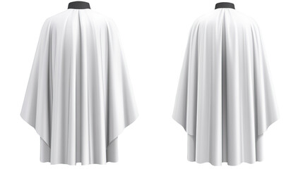 White barber cape, front and back view, studio shot, clean background, hair salon use
