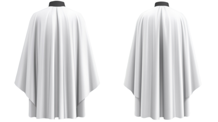 White barber cape, front and back view, studio shot, clean background, hair salon use