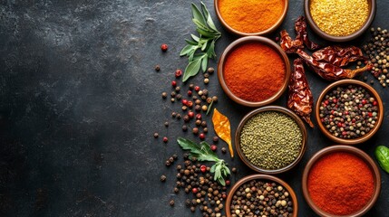 Aromatic Spices and Herbs Assortment on Dark Background