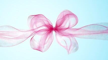 Fototapeta premium Pink Sheer Ribbon Bow on Blue
