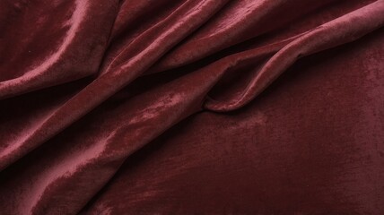 A ruby Red Crushed Velvet Fabric Background. Beautiful deep red velour fabric with soft folds creating a rich texture.
