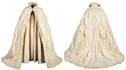 Cream wool cape & gown; studio shot; isolated background; historical costume
