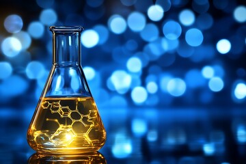 Liquid in Flask, Lab, Blue Background