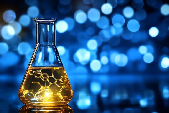 Liquid in Flask, Lab, Blue Background