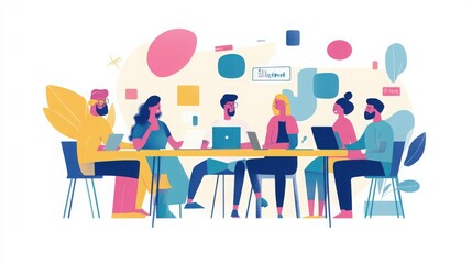 Creative Team Collaboration Meeting with Modern Design Elements Illustration