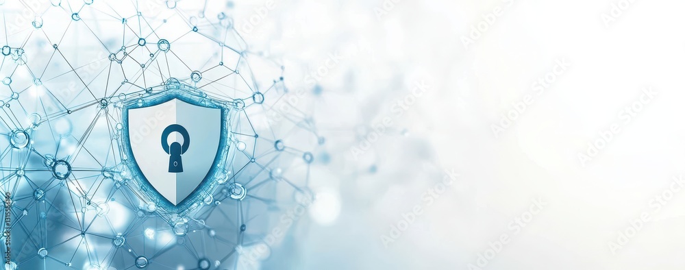 Poster secure digital network concept with shield and keyhole symbolizing cybersecurity and data protection