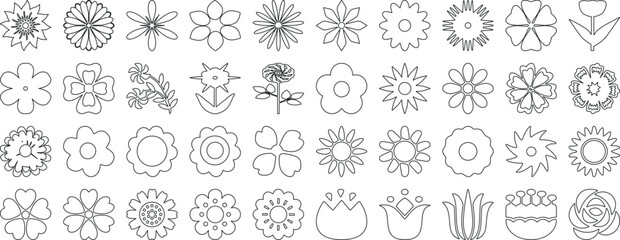 Black flower vector set feature abstract floral design silhouettes, and geometric patterns. Ideal for decoration, logos, and design projects. Includes minimalist botanical elements