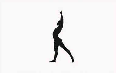 Fototapeta premium Silhouette of a person in a dynamic pose against a white background. The figure is stylized and minimalistic, with an emphasis on movement and form