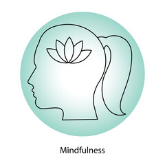 Vector icon for Mindfulness – Head with Lotus Flower, Representing Mental Awareness and Focus.