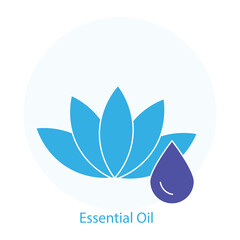 Vector icon for Essential Oils &ndash; Lotus with Droplets Representing Natural Aromatherapy.