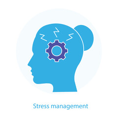 Vector icon for Stress Management – Head with Gear Symbolizing Problem-Solving and Mental Balance.