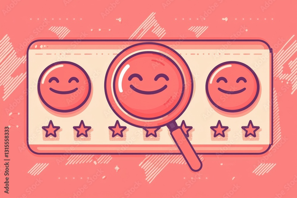 Canvas Prints minimal concept of customer experience rating system, three facial expression icons, magnifying lens