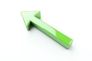 Glossy green arrow pointing upward, isolated on a white background Clean and simple design concept representing direction and growth 3D Rendering