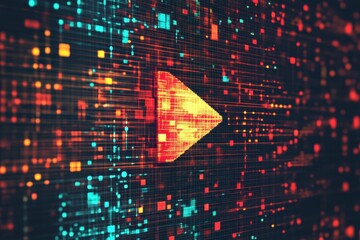 Cursor icon against pixelated lines and grids, representing digital interactions and computer services in a modern setting