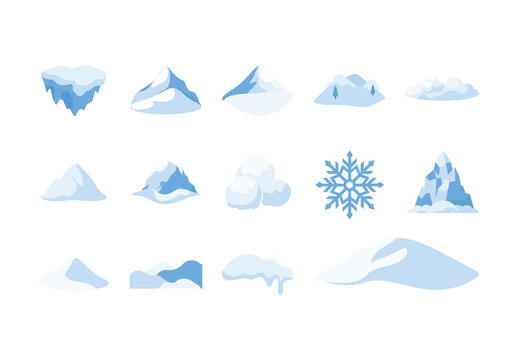 Blue Snowbank Winter Ice Snowflake Icons Set