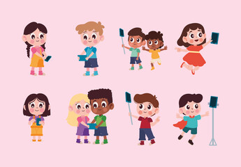 Colorful Kids Smartphone Activity Illustration Set