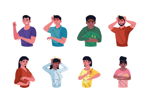 Colorful Monkey Pox Disease Symptoms Illustration Set