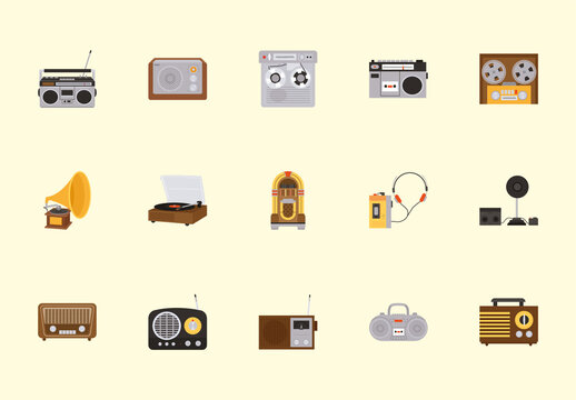 Colorful Retro Radio Evolution Illustration Set