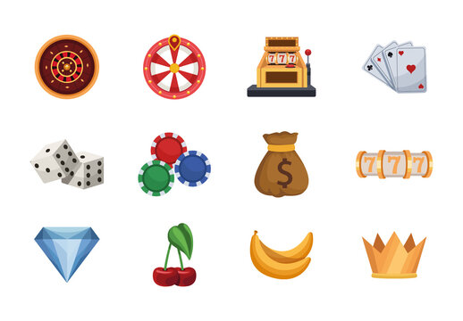 Colorful Slot Machines Casino Gambling Icons Set