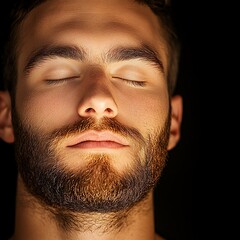 Obraz premium Serene man meditating with eyes closed.