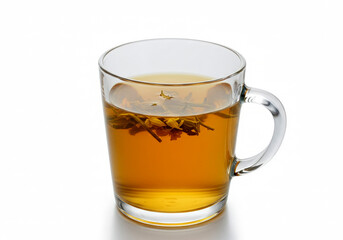 Glass cup of tea isolated on a white background
