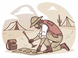 Vector illustration of a Archaeologist Excavating Ancient Artifacts